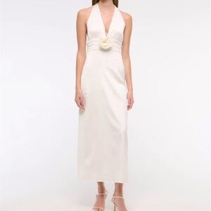 Abercrombie & Fitch White Halter Maxi Dress with Rosette